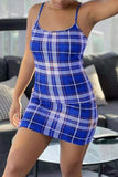 Fashion Sexy Plaid Print Backless Spaghetti Strap Sleeveless Dress