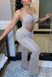 Fashion Sexy Solid Hollowed Out Backless V Neck Regular Jumpsuits