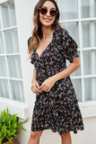 floral frill trim tiered puff sleeve dress