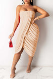 Fashion Sexy Solid Split Joint Backless Strapless Irregular Dress