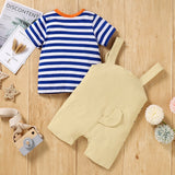 baby boy striped tee and cat print overalls set