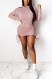 Sexy Polyester Solid Split Joint Fold Hooded Collar Long Sleeve Mini Pencil Skirt Dresses