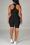 Sportswear Solid Split Joint O Neck Sleeveless Two Pieces