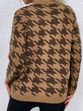 houndstooth crewneck long sleeve sweater