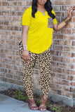 Fashion Casual Leopard Printing V Neck Short Sleeve Two Pieces