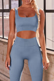 Casual Solid Split Joint U Neck Sleeveless Two Pieces