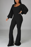 Casual Solid Split Joint Square Collar Boot Cut Jumpsuits
