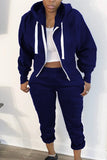 Casual Solid Cardigan Pants Hooded Collar Long Sleeve Two Pieces（No T-shirt）