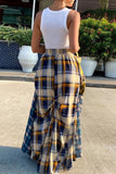Fashion Casual Plaid Print Split Joint Regular High Waist Skirt