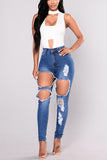 Fashion Sexy Solid Ripped High Waist Skinny Jeans
