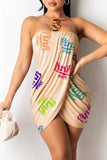 Fashion Sexy Letter Print Backless Strapless Sleeveless Dress
