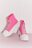 dual tone platform lace up booties in hot pink