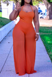 Sexy Casual Solid Split Joint See-through Backless Halter Regular Jumpsuits
