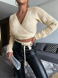 cable knit cropped wrap sweater
