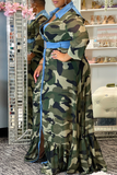 Casual Camouflage Print Split Joint Turndown Collar Straight Dresses