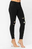 plus size destroyed leopard patch skinny