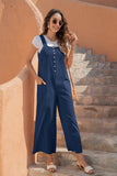 button up pocketed wide leg jumpsuit