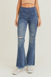 distressed elastic waistband vintage flare jeans