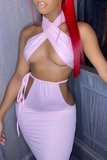 Sexy Solid Hollowed Out Strapless Sleeveless Two Pieces