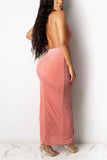 Fashion Sexy Solid Hollowed Out Draw String Backless Halter Sleeveless Dress
