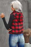 plaid zip up spliced vest with pockets