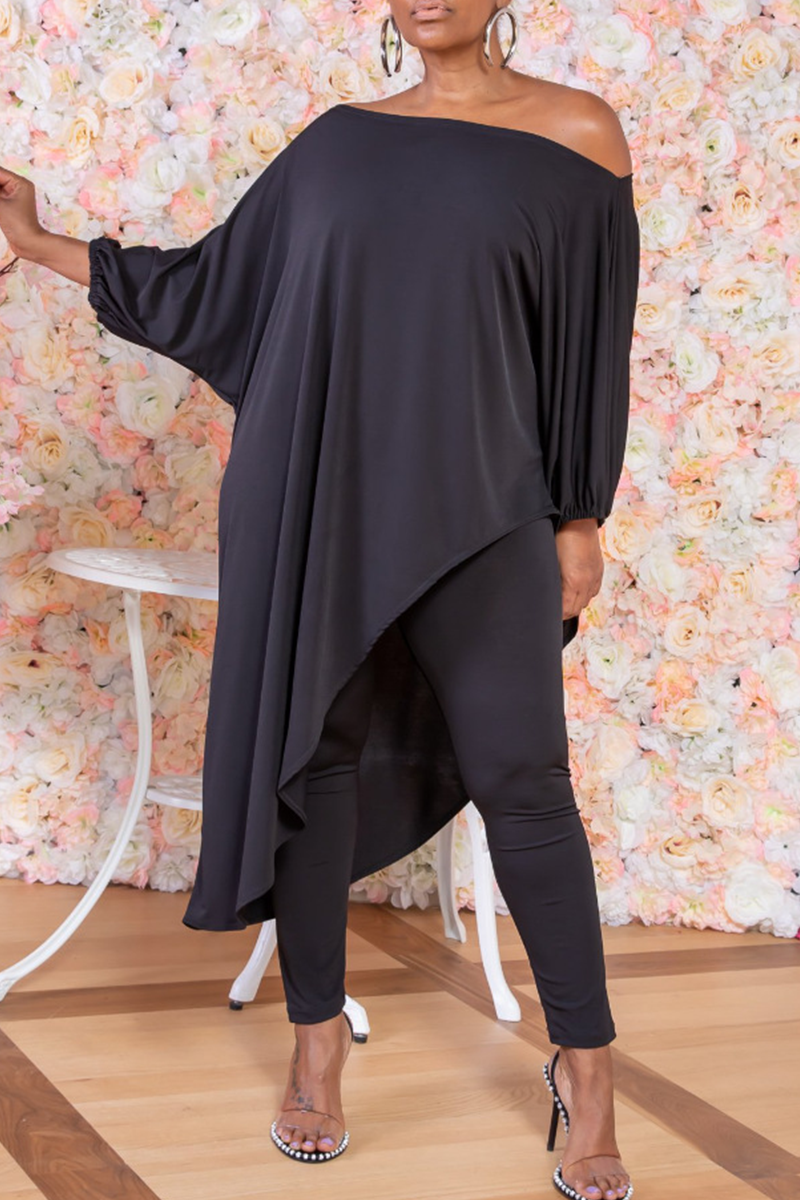 Casual Solid Split Joint Off the Shoulder Long Sleeve Two Pieces