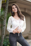 openwork crochet ruched cropped sweater