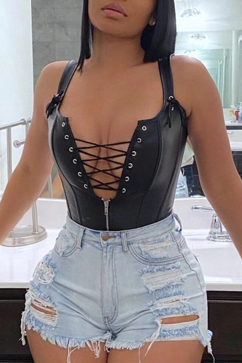 Fashion Sexy Solid Ripped Mid Waist Regular Jeans