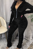Fashion Casual Hooded Collar Long Sleeve Regular Sleeve Skinny Solid Jumpsuits