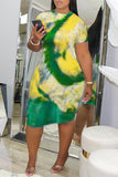 Fashion Casual Regular Sleeve Short Sleeve O Neck Pencil Skirt Knee Length Print Tie Dye Dresses