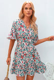 floral tiered flared sleeve mini dress