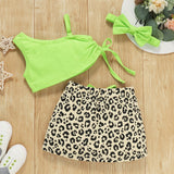 girls cropped top and leopard print skirt set