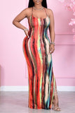 Fashion Sexy Print Backless Slit Strap Design O Neck Sling Dress