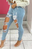 Fashion Sexy Solid Ripped High Waist Skinny Jean