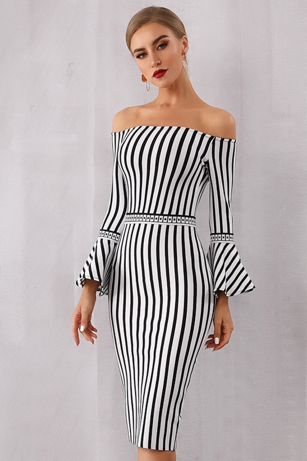 vertical striped flare sleeve dress