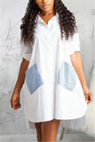 Fashion Casual Regular Sleeve Turndown Collar Shirt Dress Knee Length Patchwork Dresses