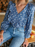 floral ruffled button down puff sleeve blouse
