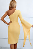 cutout split flare sleeve one shoulder dress