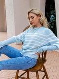 striped crewneck sweater with decorative buttons