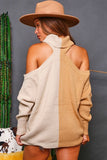 fantastic fawn color block cold shoulder turtleneck sweater