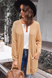 waffle knit open front cardigan with pockets