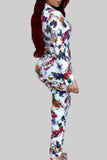 Street Print Patchwork Turn-back Collar Long Sleeve Two Pieces