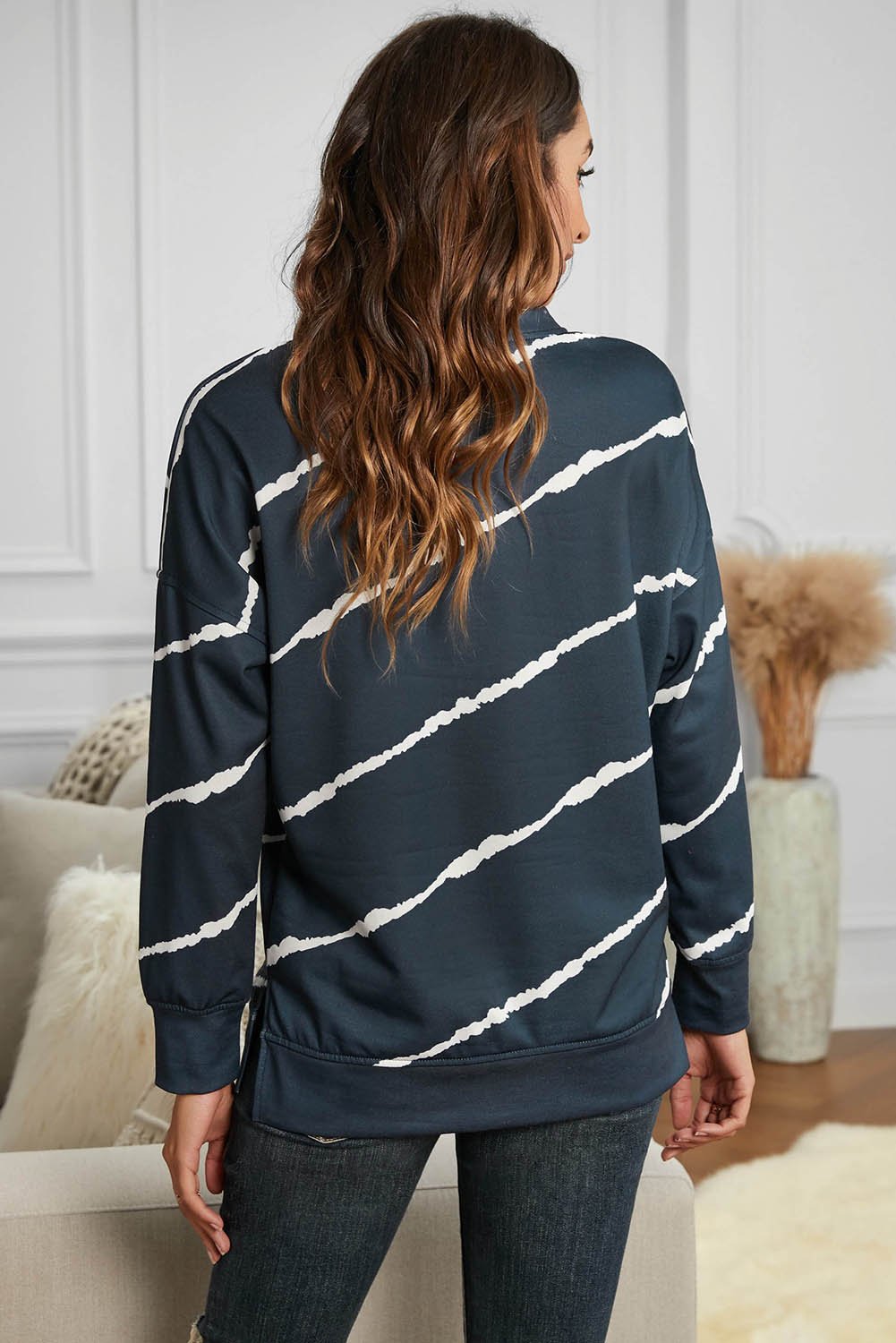 striped crewneck sweatshirt