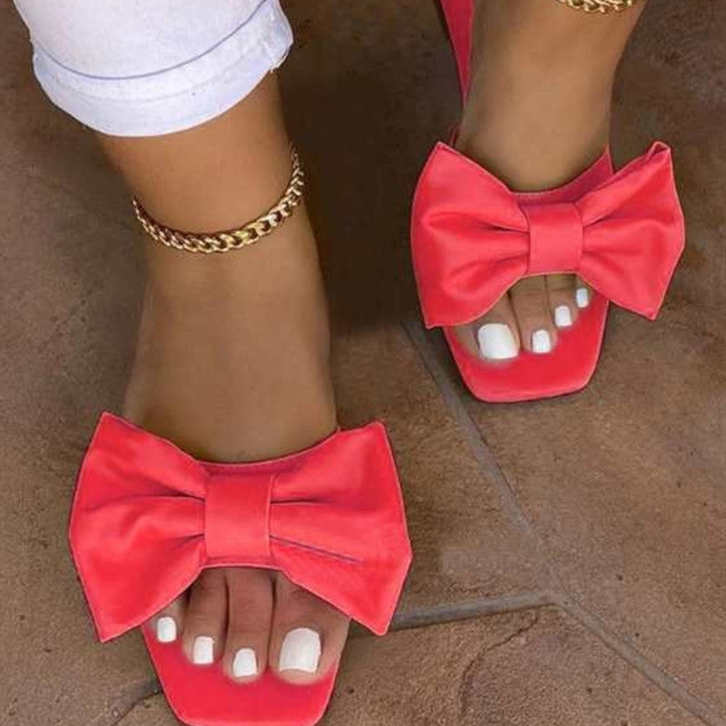Fashion Casual Solid Color With Bow Square Comfortable Slippers