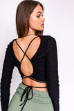 striped strappy long sleeve crop top