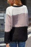 color block round neck knit sweater