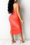 Fashion Sexy Solid Hollowed Out Backless Fold Strapless Sleeveless Two Pieces