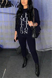 Fashion Casual Long Sleeve O Neck Regular Sleeve Regular Letter Print Two Pieces