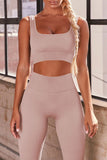 Casual Solid Split Joint U Neck Sleeveless Two Pieces