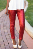 Fashion Party Solid Sequins Sequined Skinny Mid Bottoms